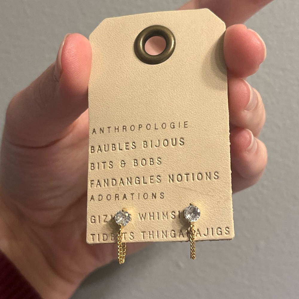 Anthropologie Gold and cubic zirconia chain earrings